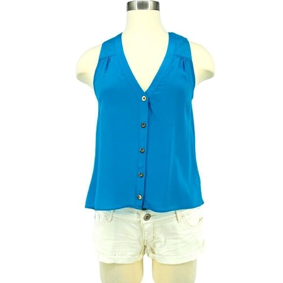 bebe Sleeveless Button Down Blouse - Capri Breeze - Picture 1 of 12